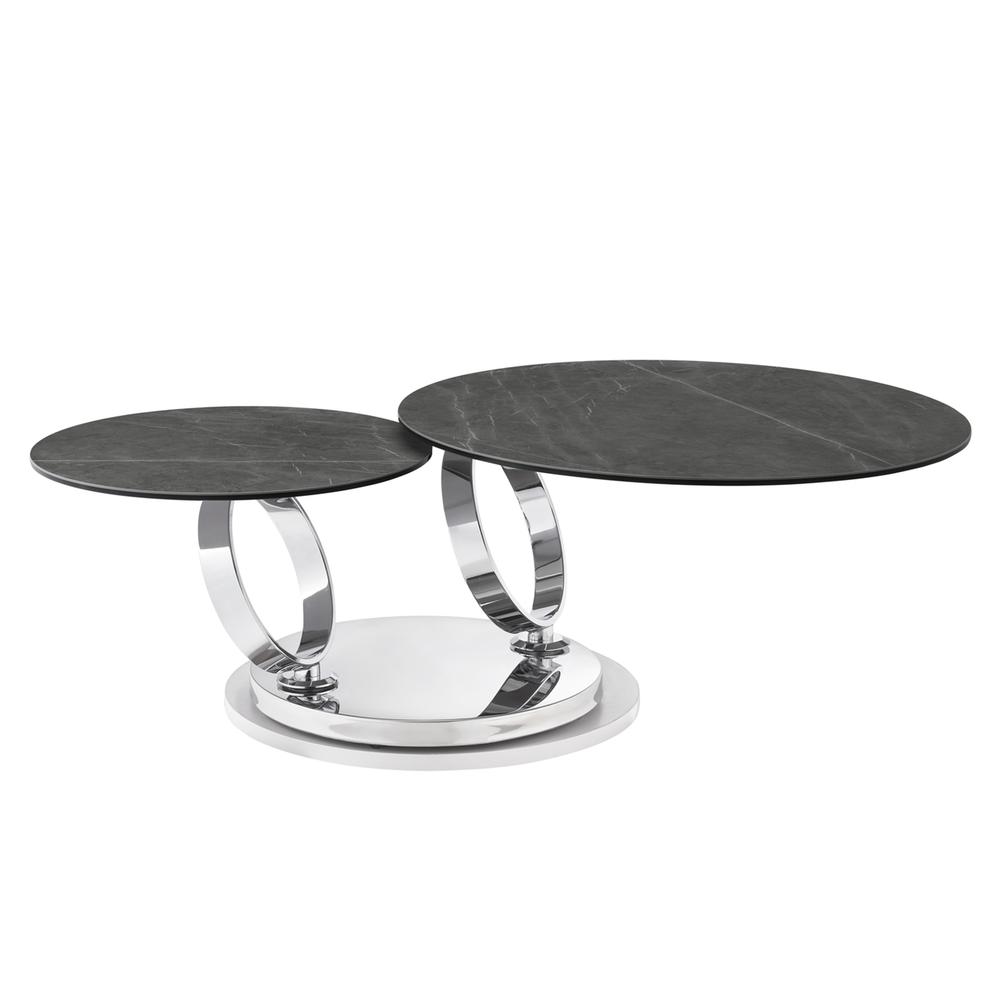 Satellite round extendable swivel coffee table in gray marbled porcelain.. Picture 1