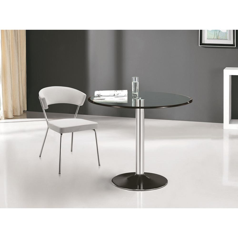 Forte 39 in round dining table with stainless base and clear top.. Picture 3