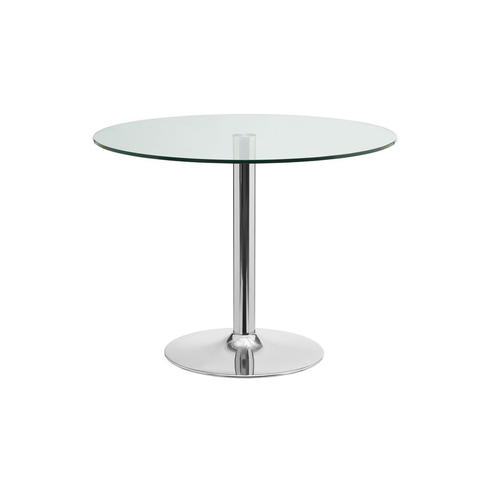 Forte 39 in round dining table with stainless base and clear top.. Picture 1