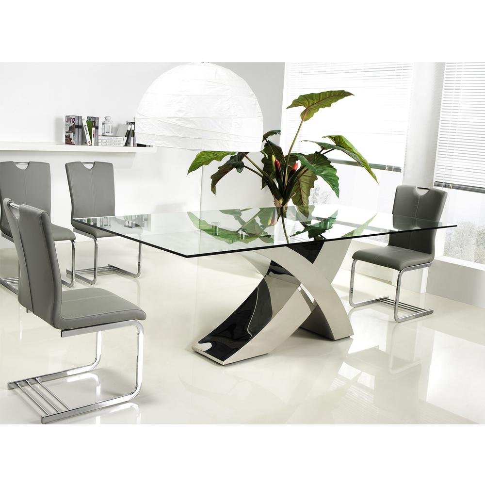 Geneva dining table with stainless base and clear top.. Picture 1