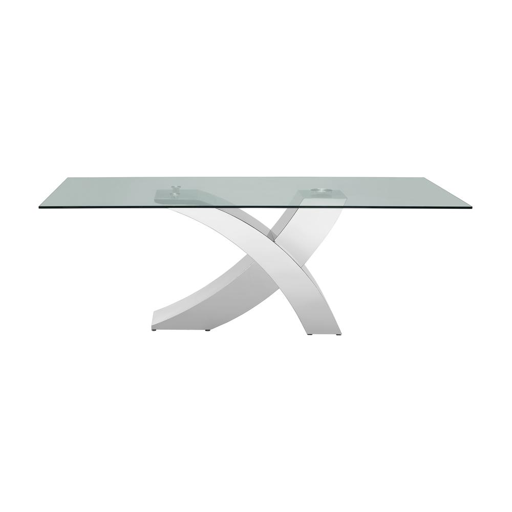 Geneva dining table with stainless base and clear top.. Picture 4