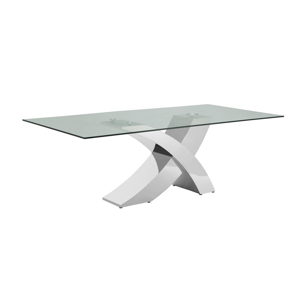 Geneva dining table with stainless base and clear top.. Picture 5