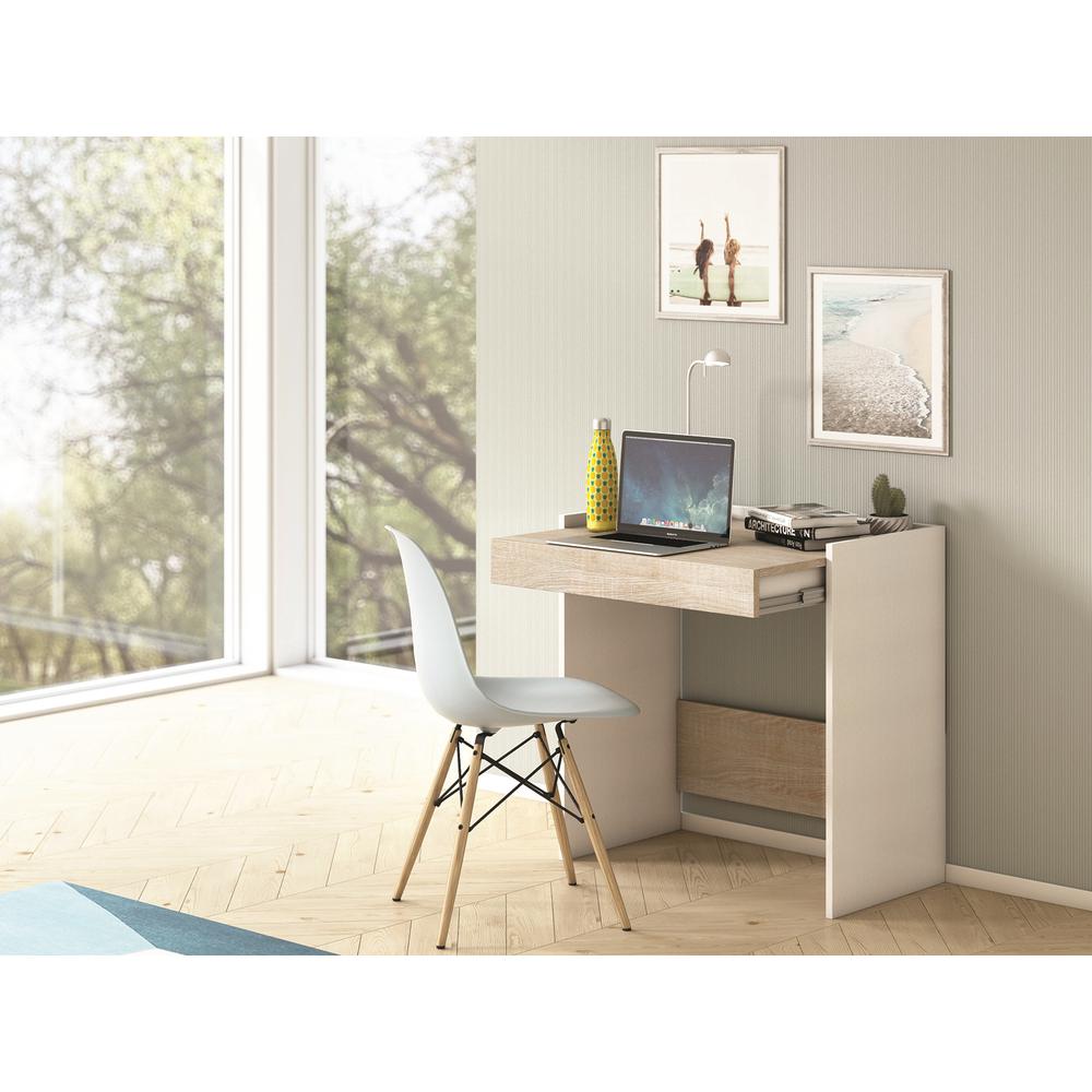 Lulu office desk in light oak concrete melamine with storage.. Picture 1