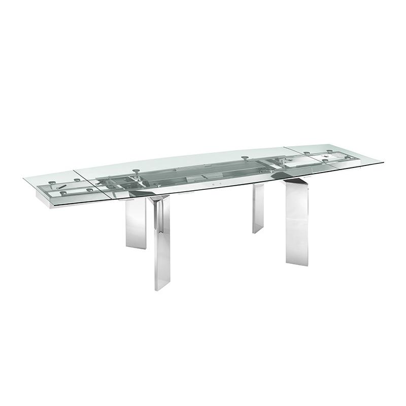 Astor manual dining table with stainless base and clear top.. Picture 2