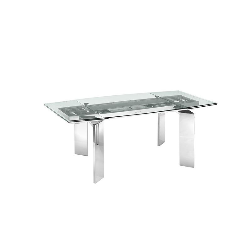 Astor manual dining table with stainless base and clear top.. Picture 3