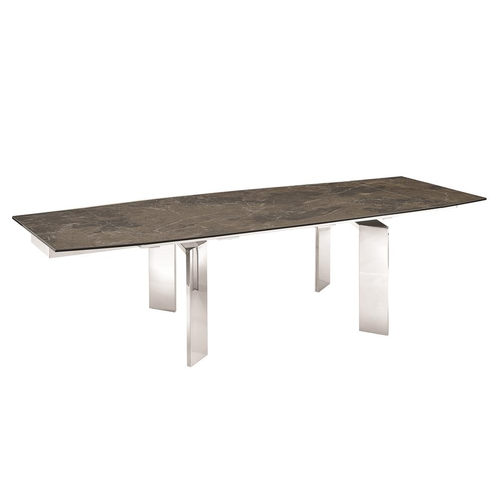 Astor manual dining table with stainless base and brown marbled porcelain top.. Picture 2