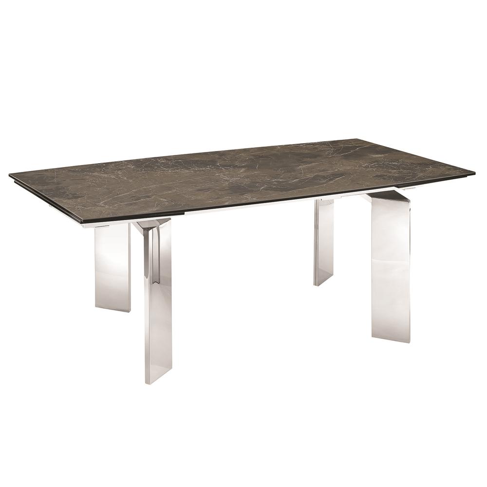 Astor manual dining table with stainless base and brown marbled porcelain top.. Picture 3