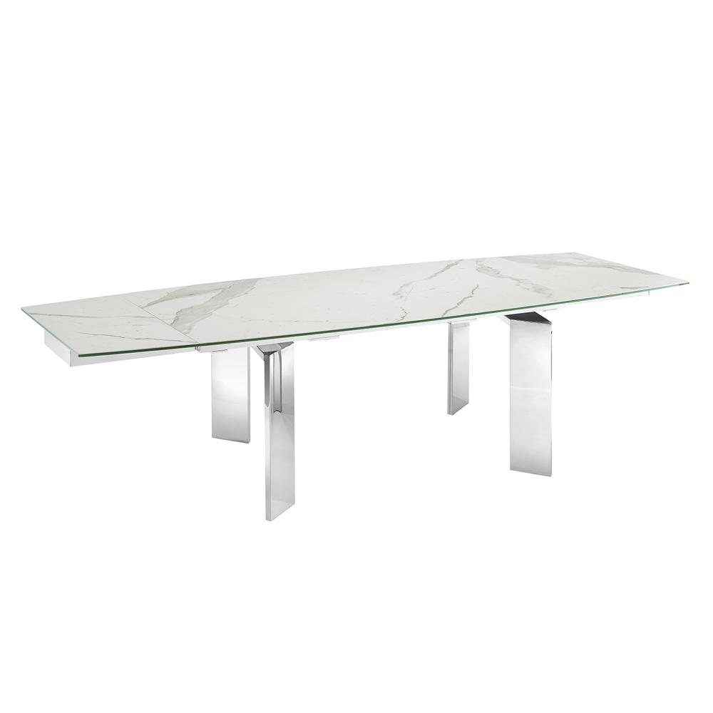 Astor manual dining table with stainless base and white marbled porcelain top.. Picture 2