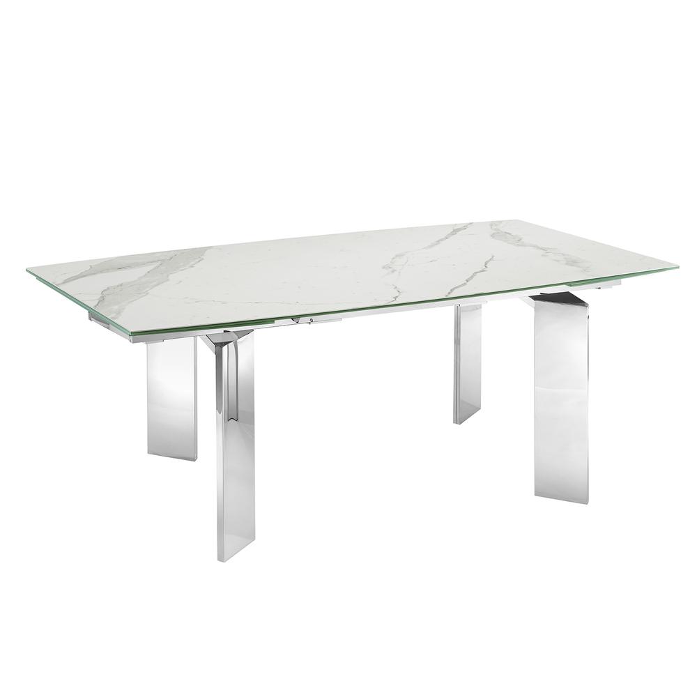 Astor manual dining table with stainless base and white marbled porcelain top.. Picture 3