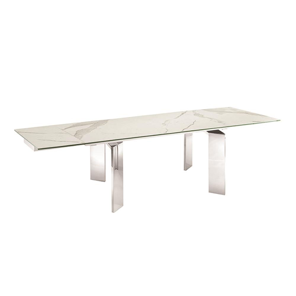 Dining table with stainless base and rectangular white marbled porcelain top.. Picture 2