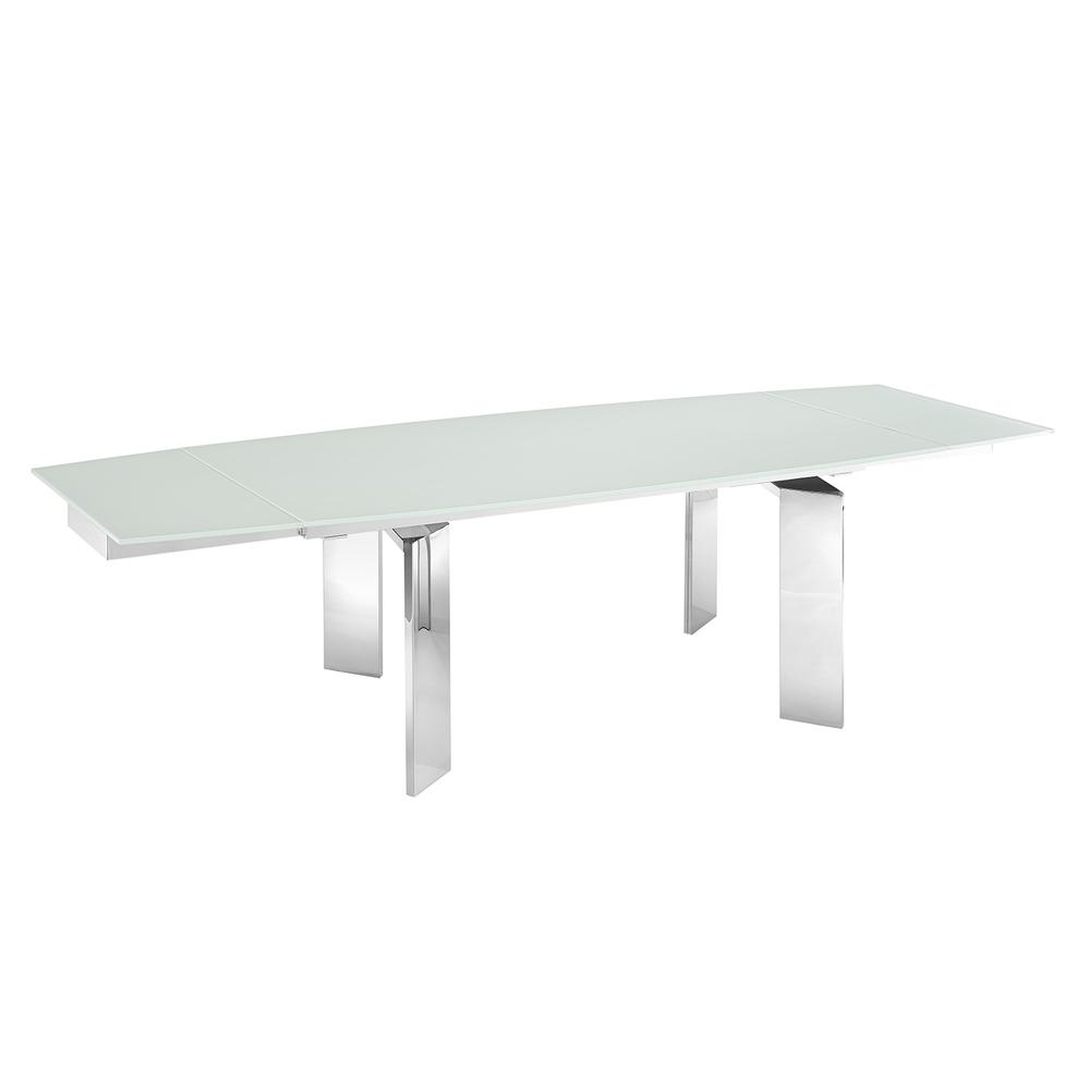 Astor manual dining table with stainless base and white top.. Picture 2