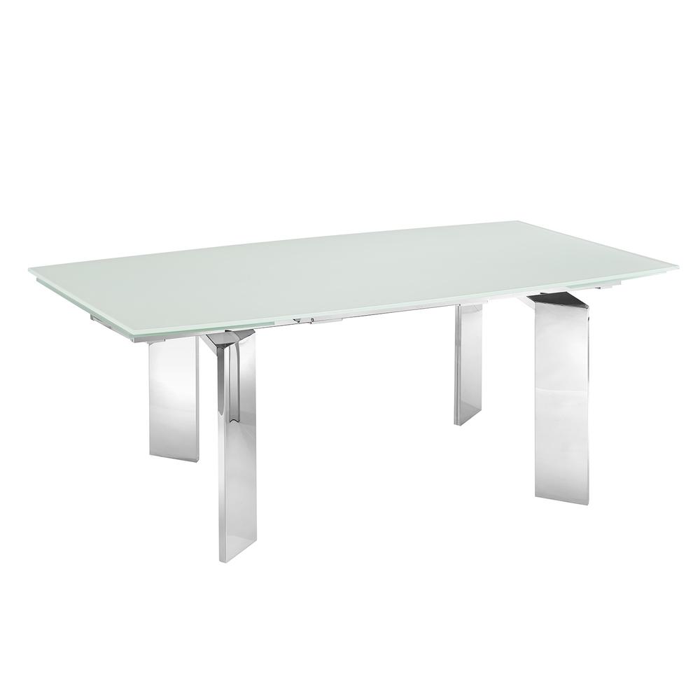 Astor manual dining table with stainless base and white top.. Picture 3