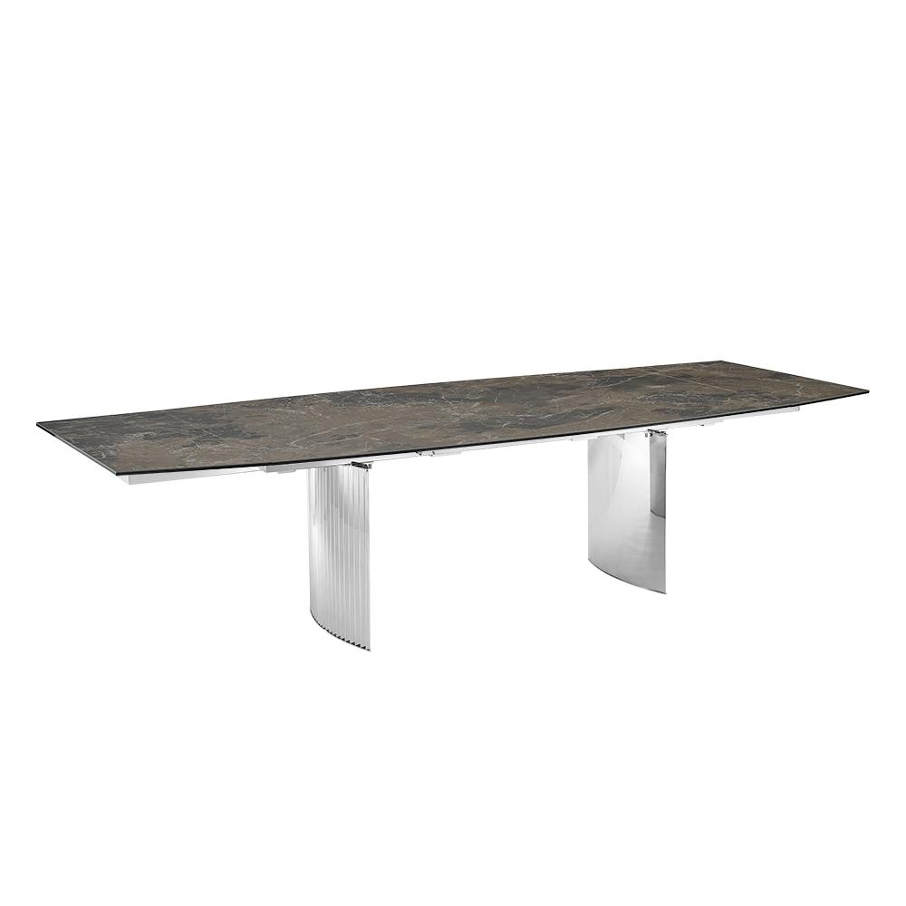 Dining table with stainless steel base and brown marbled porcelain top.. Picture 1