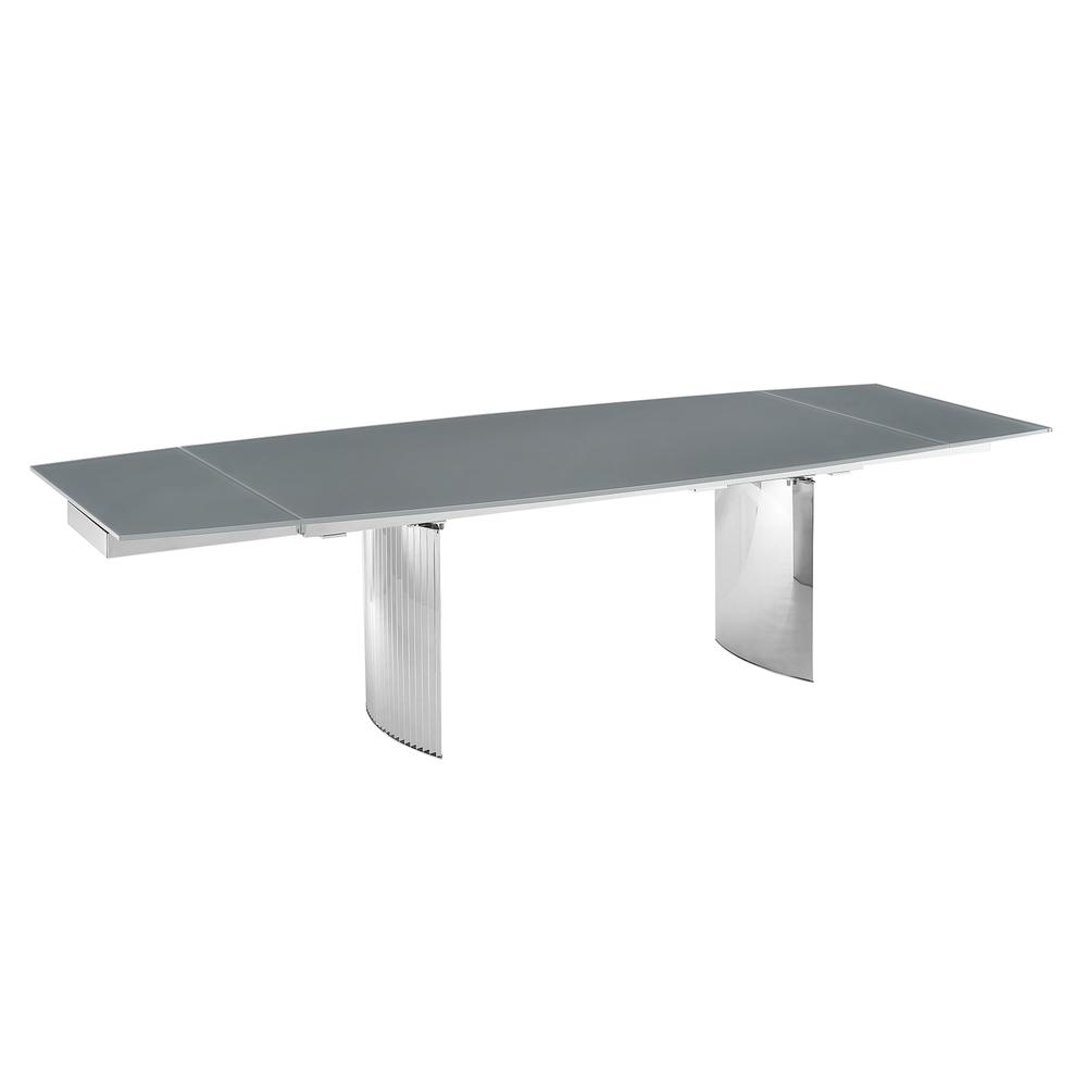 Allegra manual dining table with stainless steel base and gray top.. Picture 2
