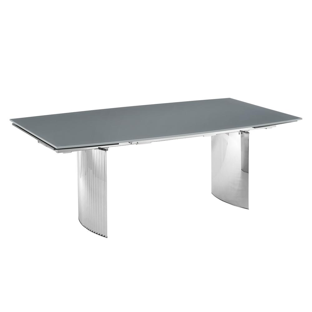 Allegra manual dining table with stainless steel base and gray top.. Picture 3