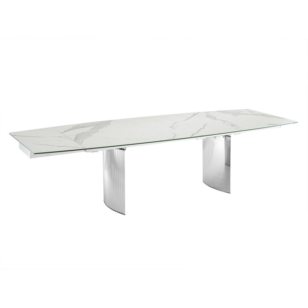 Dining table with stainless steel base and white marbled porcelain top.. Picture 2