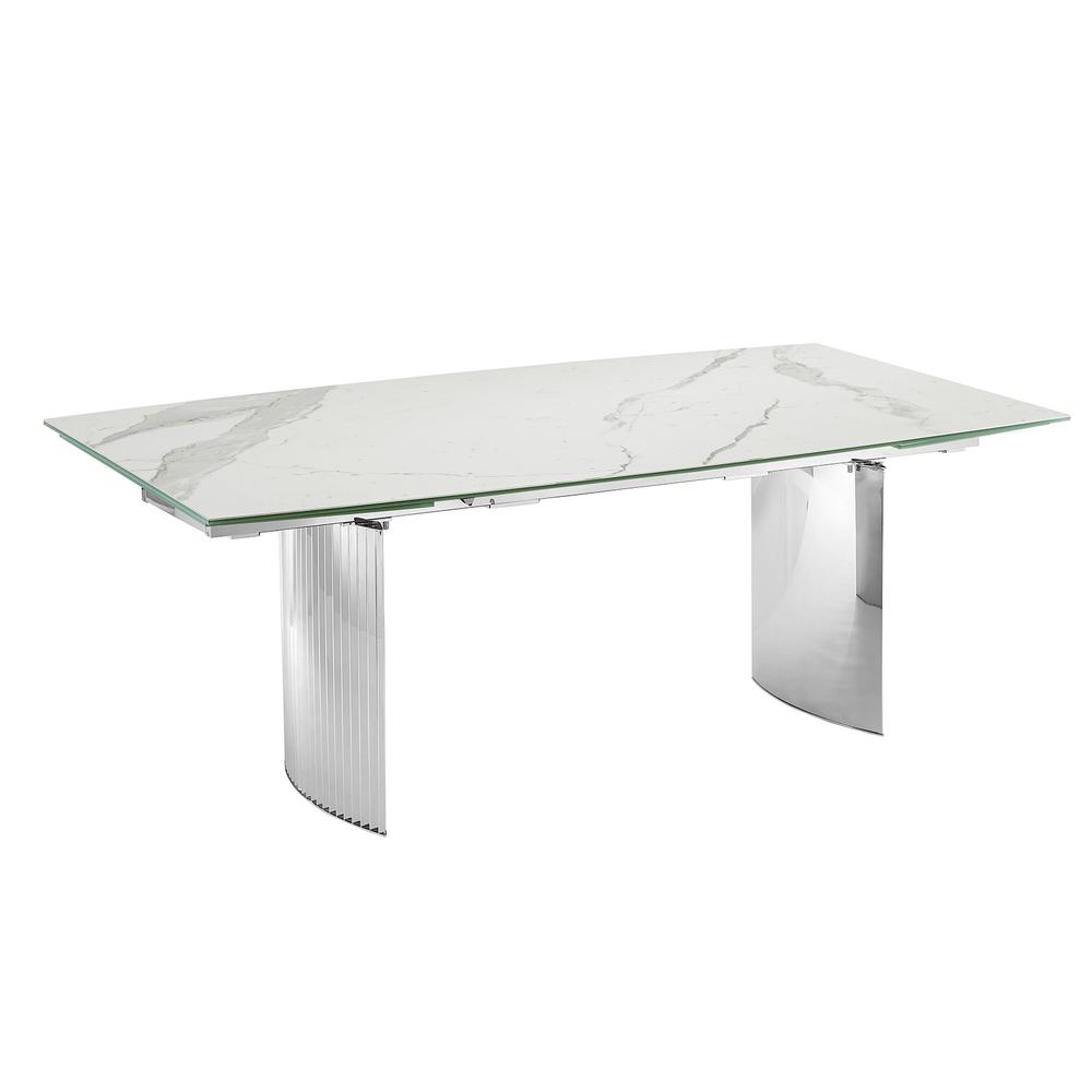 Dining table with stainless steel base and white marbled porcelain top.. Picture 3