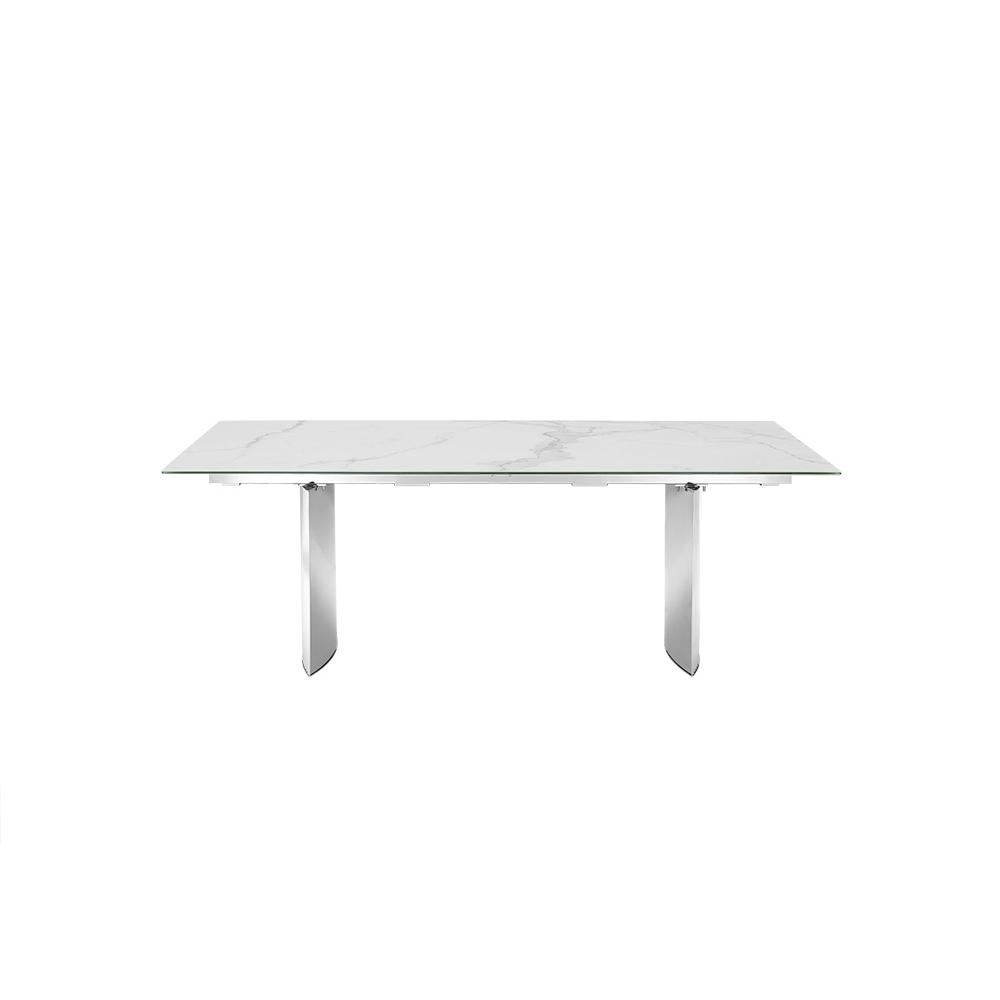 Dining table with stainless steel base and rectangular white marbled top.. Picture 4