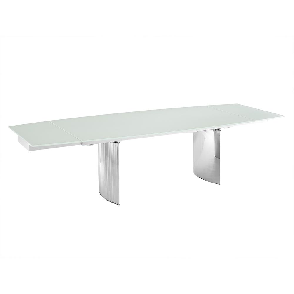 Allegra manual dining table with stainless steel base and white top.. Picture 2
