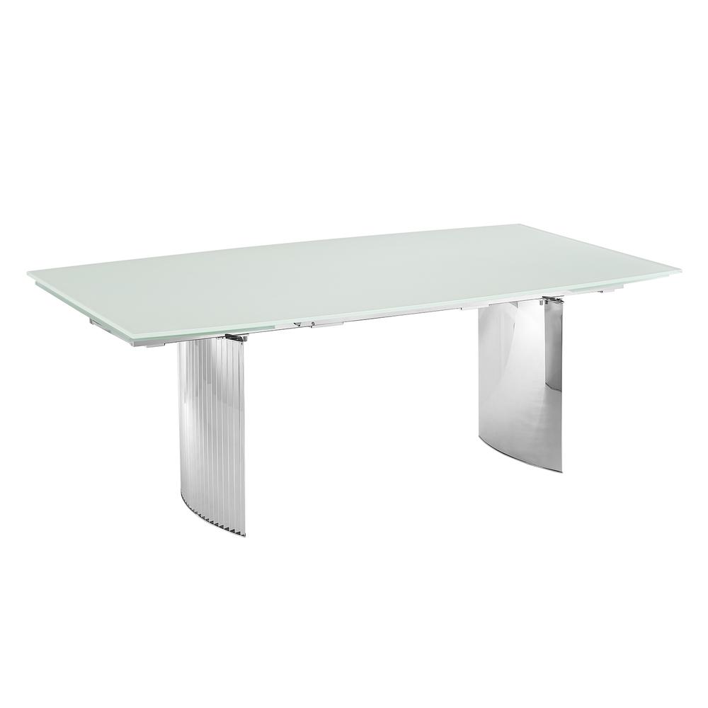 Allegra manual dining table with stainless steel base and white top.. Picture 3