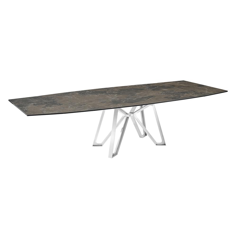 Dining table with brushed stainless steel base and brown marbled porcelain top.. Picture 2