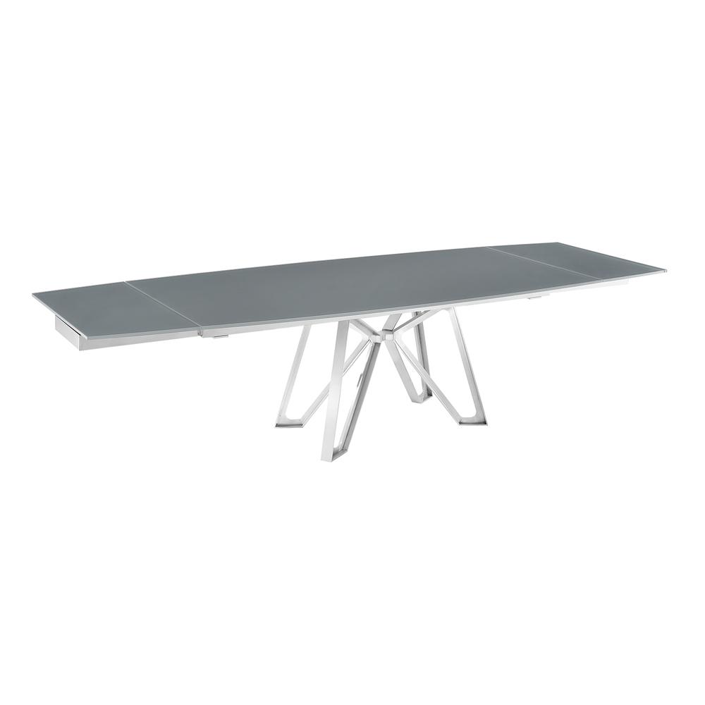 Dcota manual dining table with brushed stainless steel base and gray top.. Picture 2