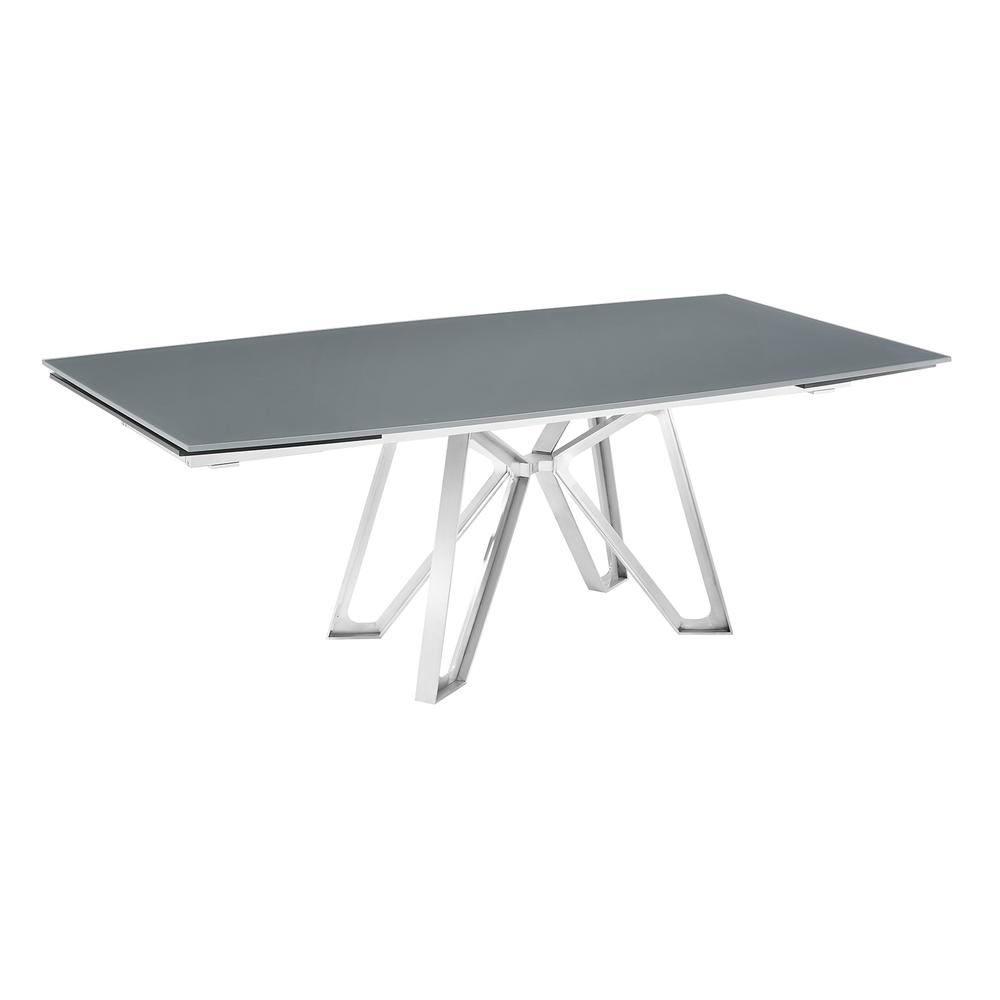 Dcota manual dining table with brushed stainless steel base and gray top.. Picture 3