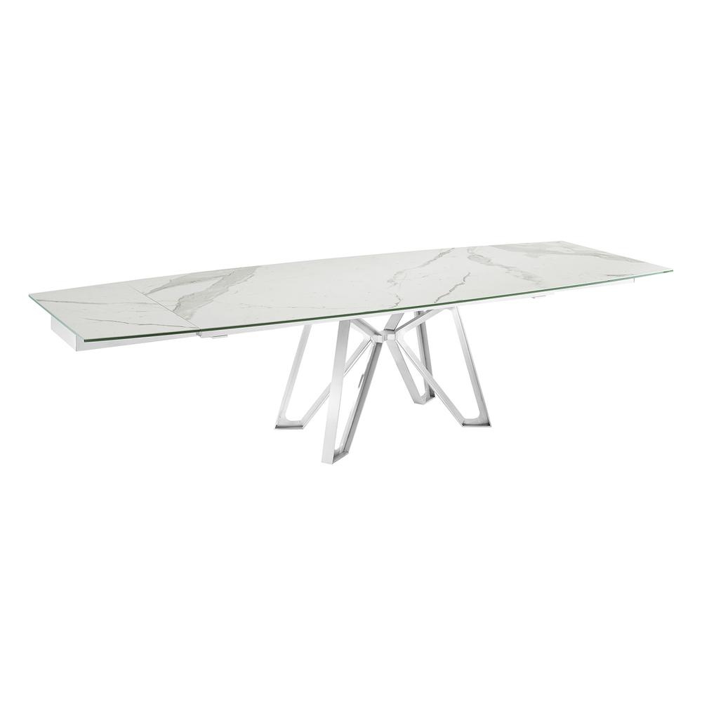 Dining table with brushed stainless steel base and white marbled porcelain top.. Picture 2