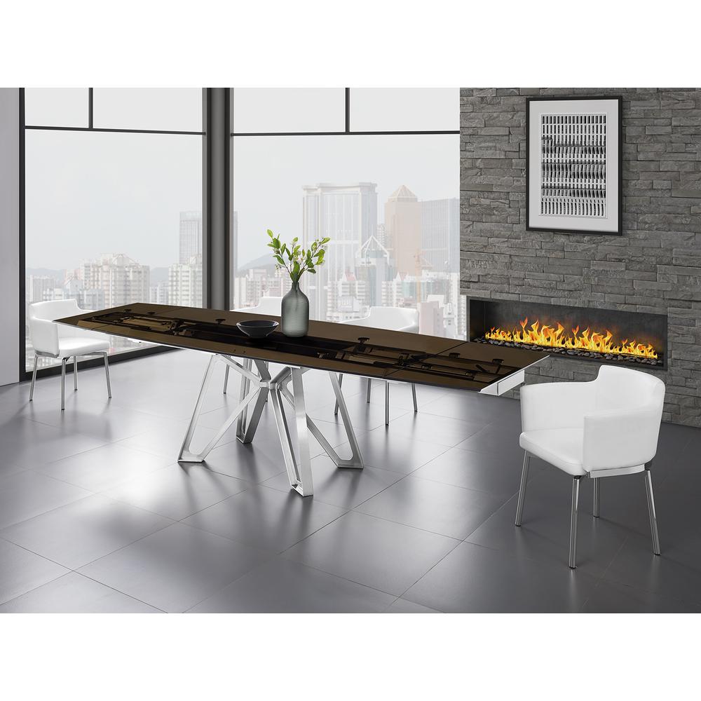 Dcota manual dining table with brushed stainless steel base and smoked top.. Picture 2