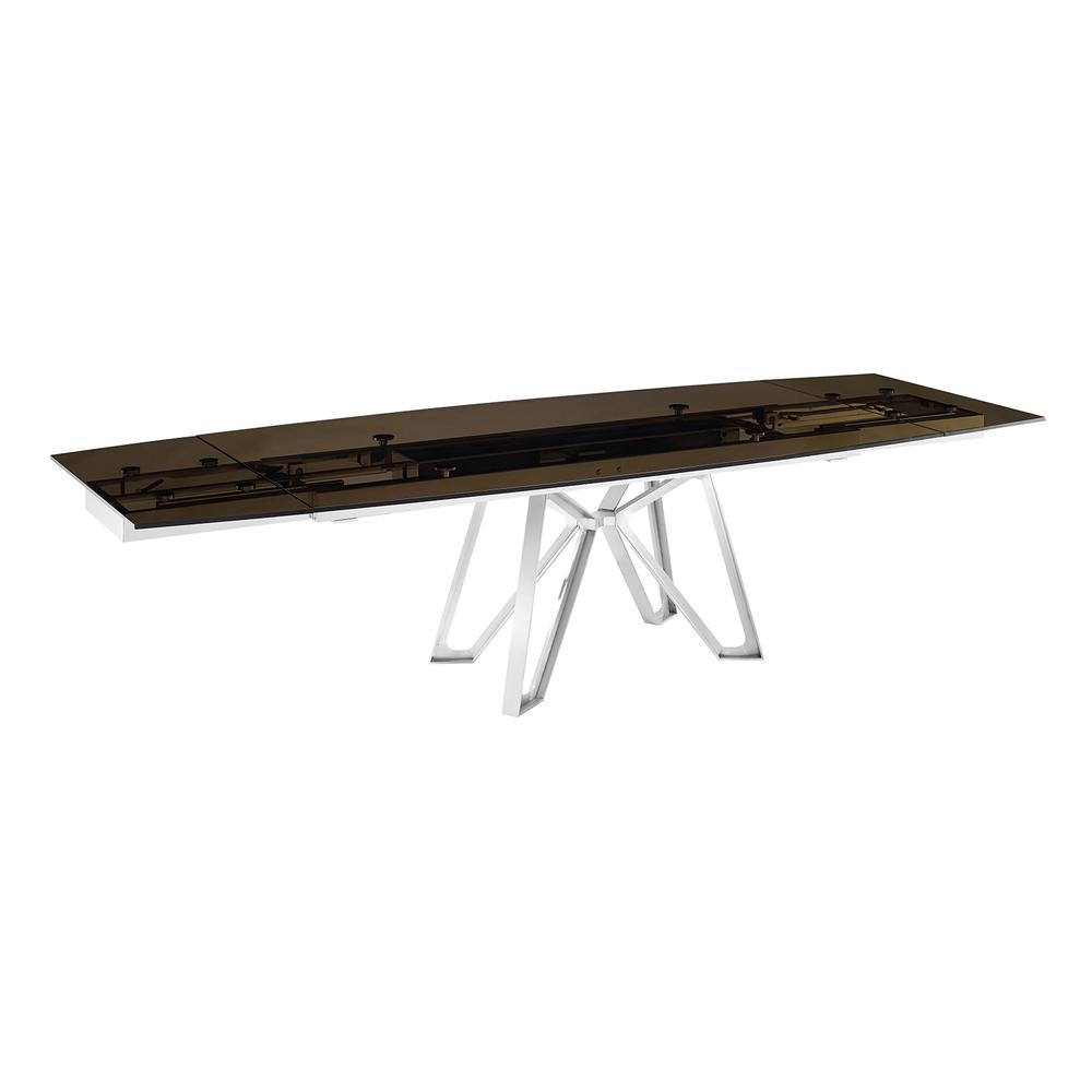 Dcota manual dining table with brushed stainless steel base and smoked top.. Picture 1