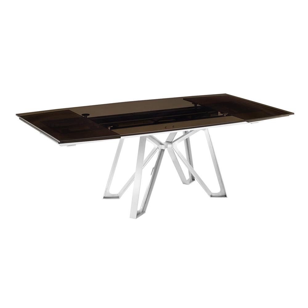 Dcota manual dining table with brushed stainless steel base and smoked top.. Picture 3