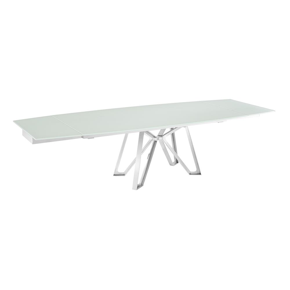 Dcota manual dining table with brushed stainless steel base and white top.. Picture 2