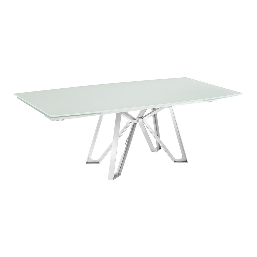 Dcota manual dining table with brushed stainless steel base and white top.. Picture 3