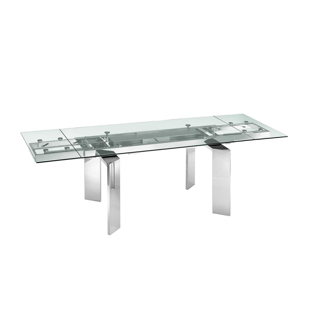 Astor manual dining table with stainless base and rectangular clear top.. Picture 2