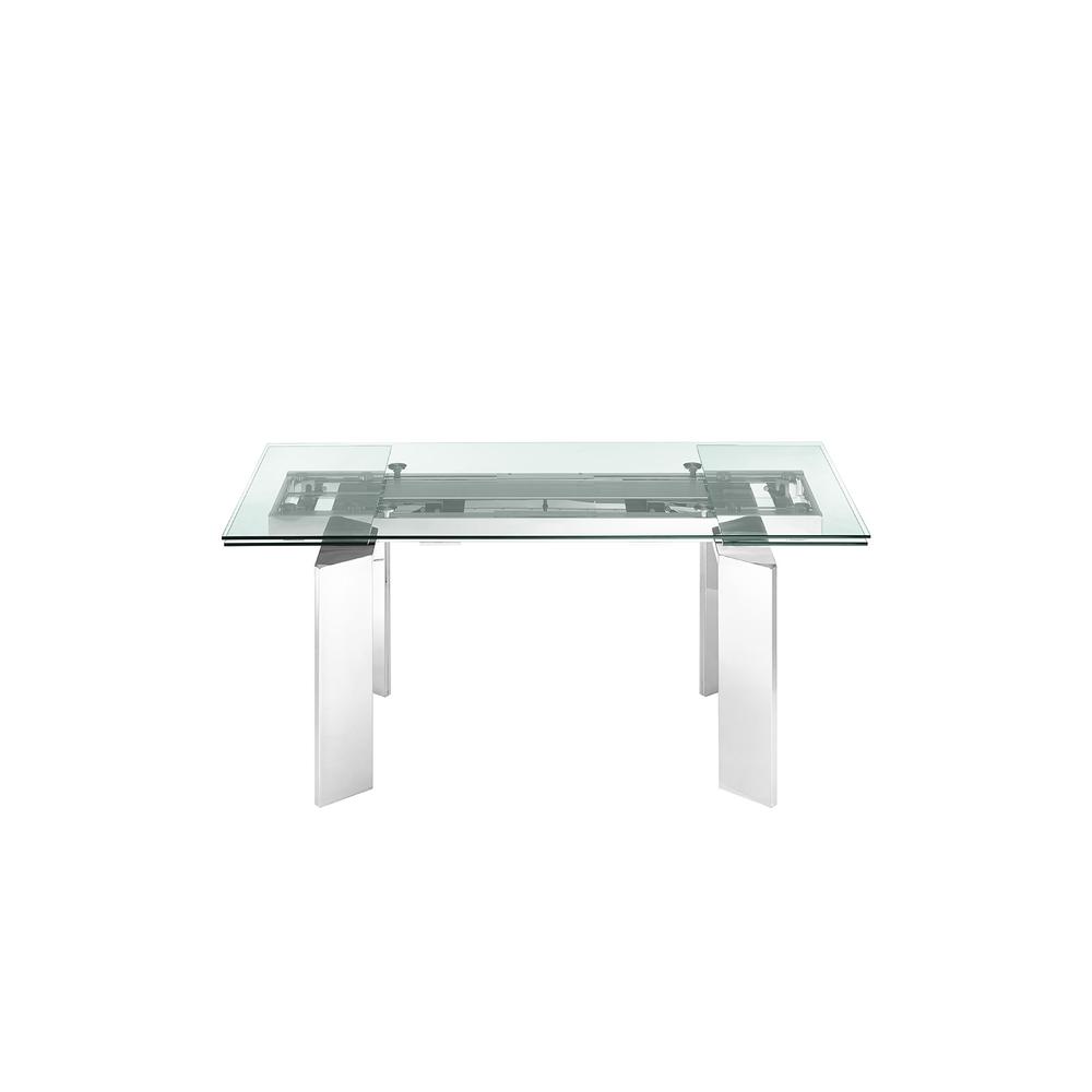Astor manual dining table with stainless base and rectangular clear top.. Picture 3