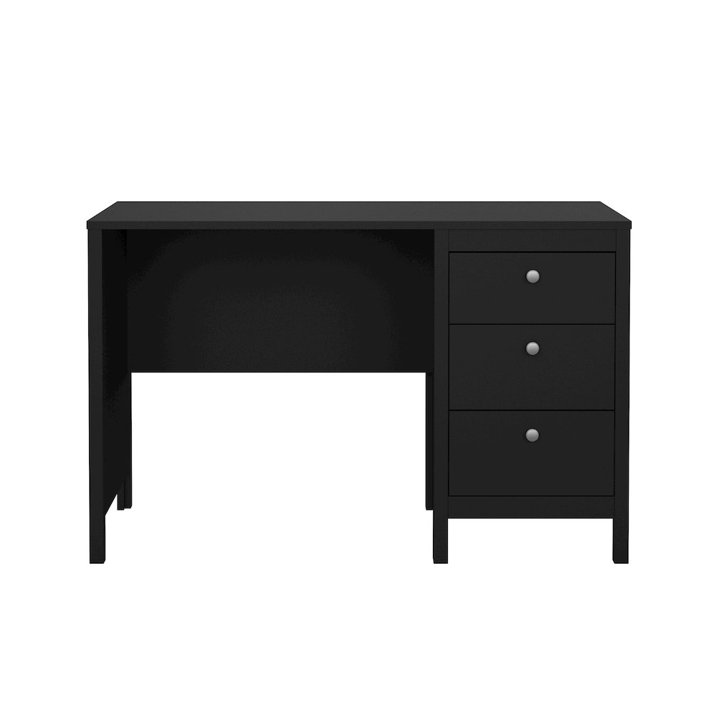Madrid Home Office Writing Desk with 3 Storage Drawers, Black Matte. Picture 4