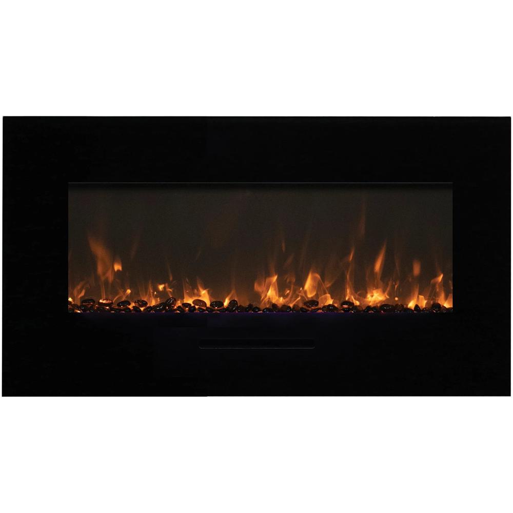 Smart 34" Flush Mount fireplace with Black Glass Surround, Log set. Picture 1
