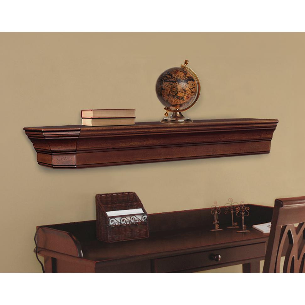 The Lindon 60" Shelf or Mantel Shelf Cherry Distressed Finish. Picture 10