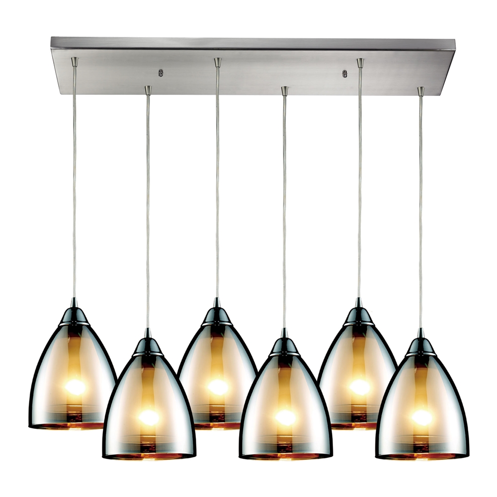 Reflections 6 Light Pendant In Satin Nickel And Multicolor Glass. The main picture.
