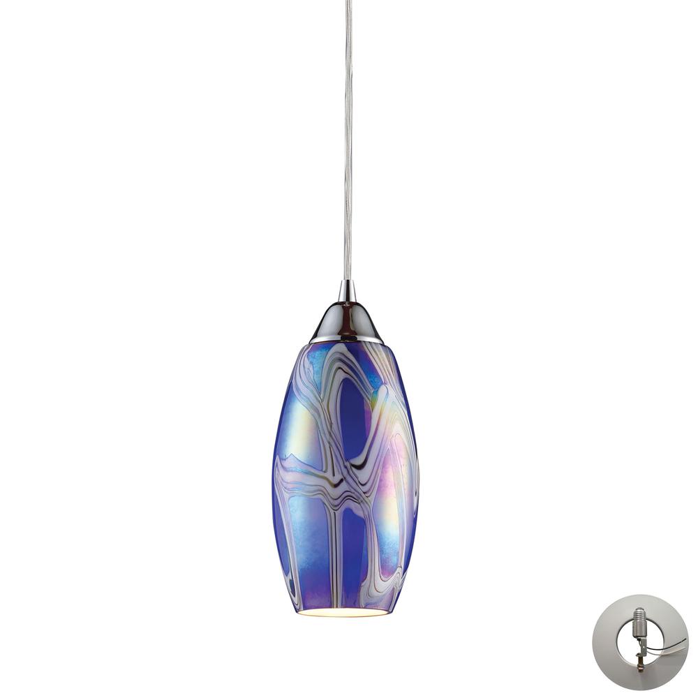 Iridescence 1 Light Pendant In Satin Nickel And Storm Blue Glass - Includes Recessed Lighting Kit. Picture 1