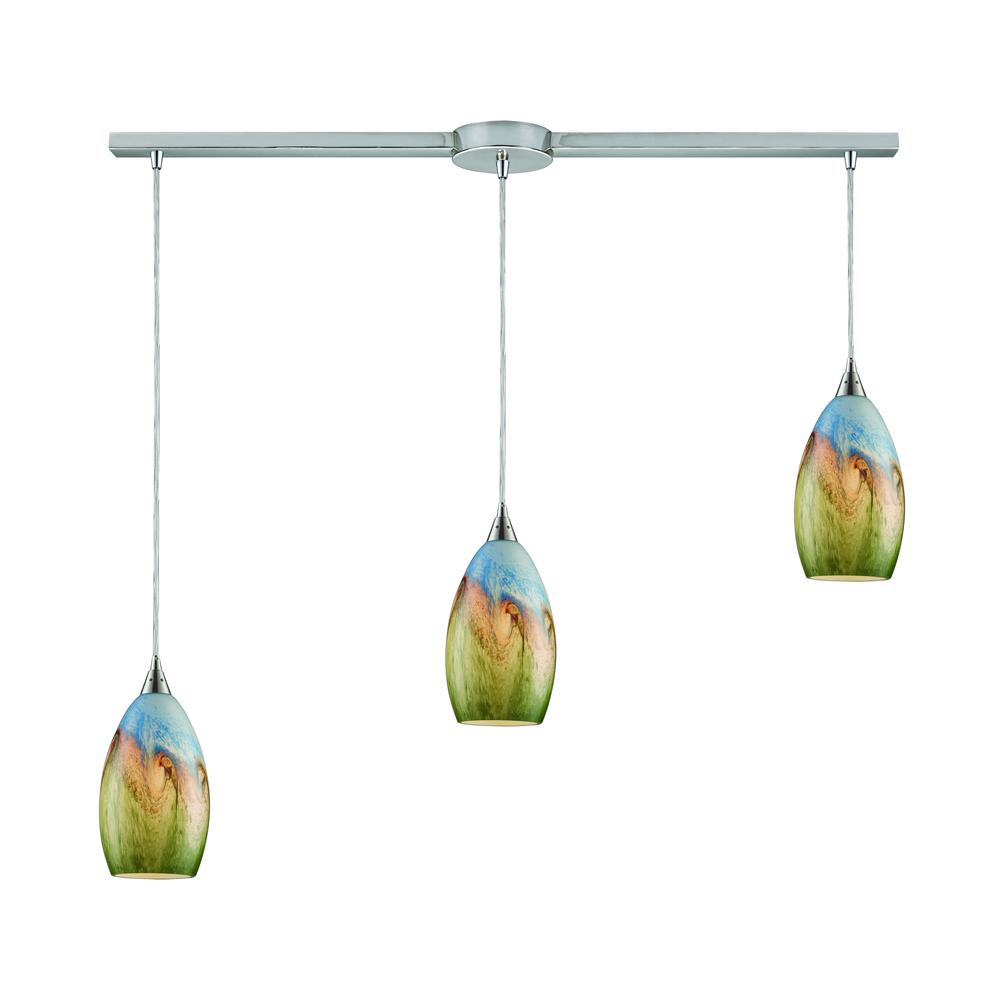 Geologic 3 Light Pendant In Satin Nickel And Multicolor Glass, 10077 3L. The main picture.