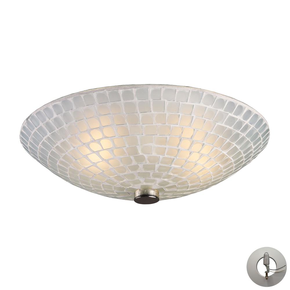 Fusion 2 Light Semi Flush In Satin Nickel And White Mosaic Glass - Includes Recessed Lighting Kit. Picture 1