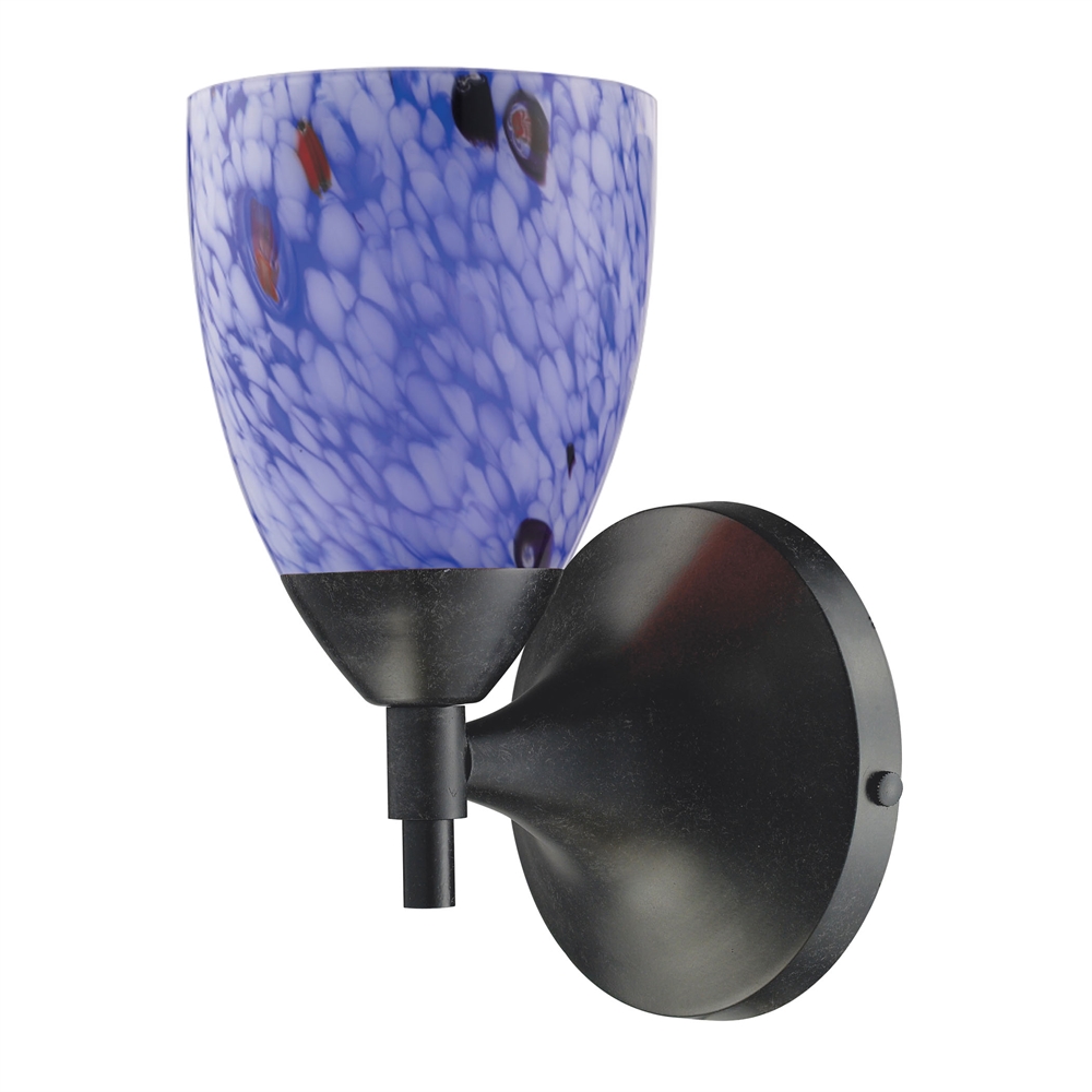 Celina 1 Light Sconce In Dark Rust And Starburst Blue Glass. Picture 1