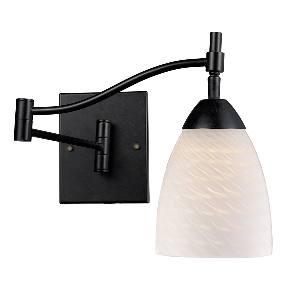 Celina 1 Light Swingarm Sconce In Dark Rust And White Swirl Glass. The main picture.
