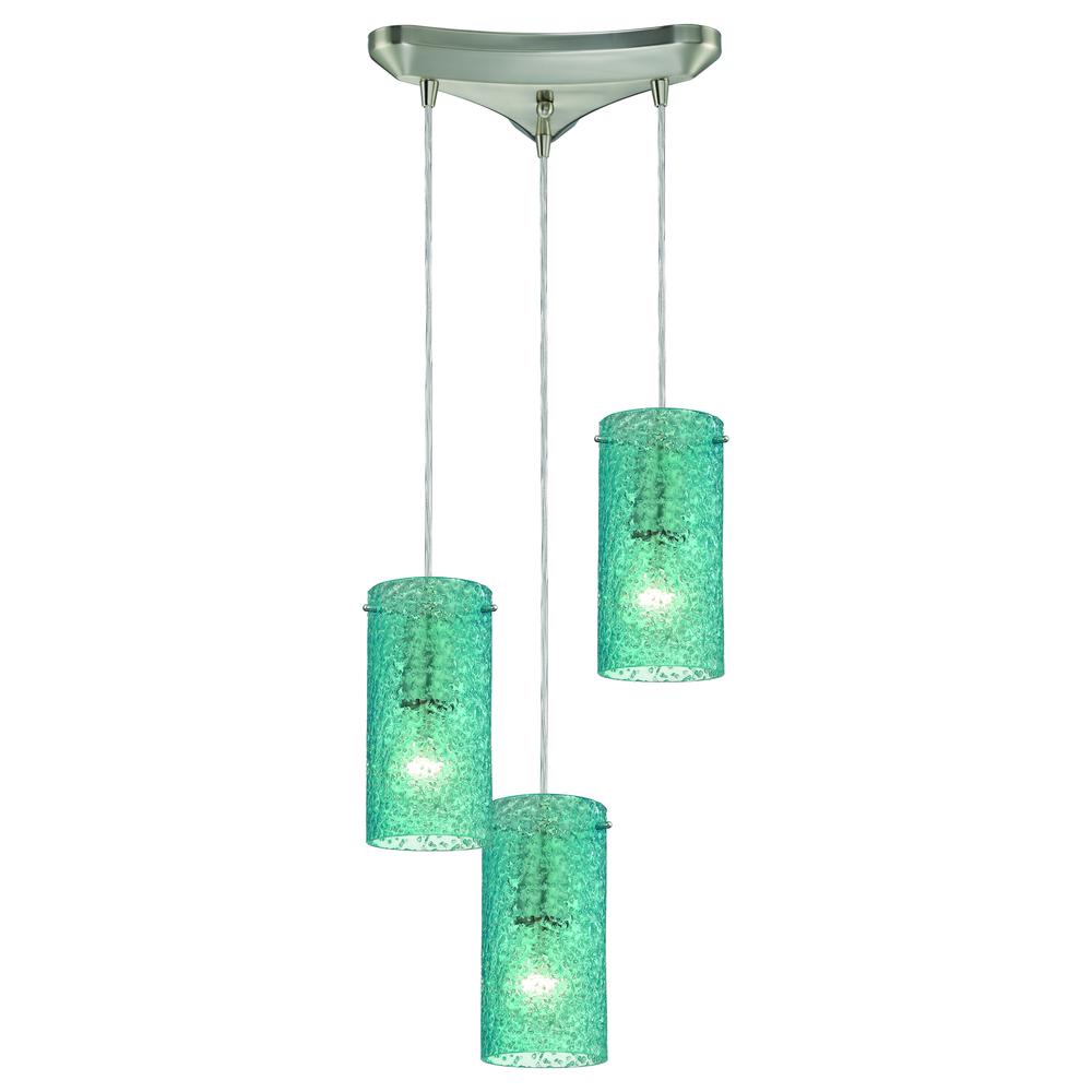 Ice Fragments 3 Light Pendant In Satin Nickel And Aqua Glass, 10242 3AQ. The main picture.
