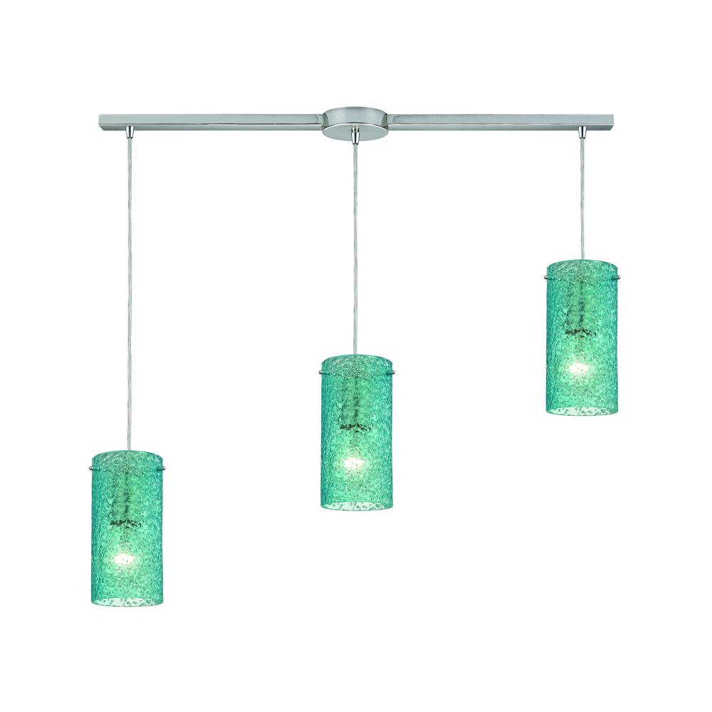 Ice Fragments 3 Light Pendant In Satin Nickel And Aqua Glass, 10242 3L-AQ. The main picture.
