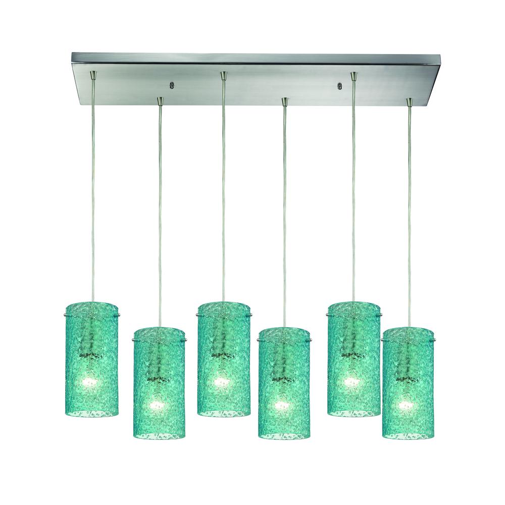 Ice Fragments 6 Light Pendant In Satin Nickel And Aqua Glass, 10242 6RC-AQ. Picture 1