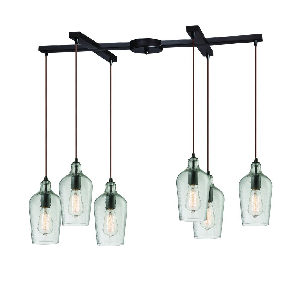 Hammered Glass 6 Light Pendant In Oil Rubbed Bronze And Clear Glass, 10331 6CLR. The main picture.