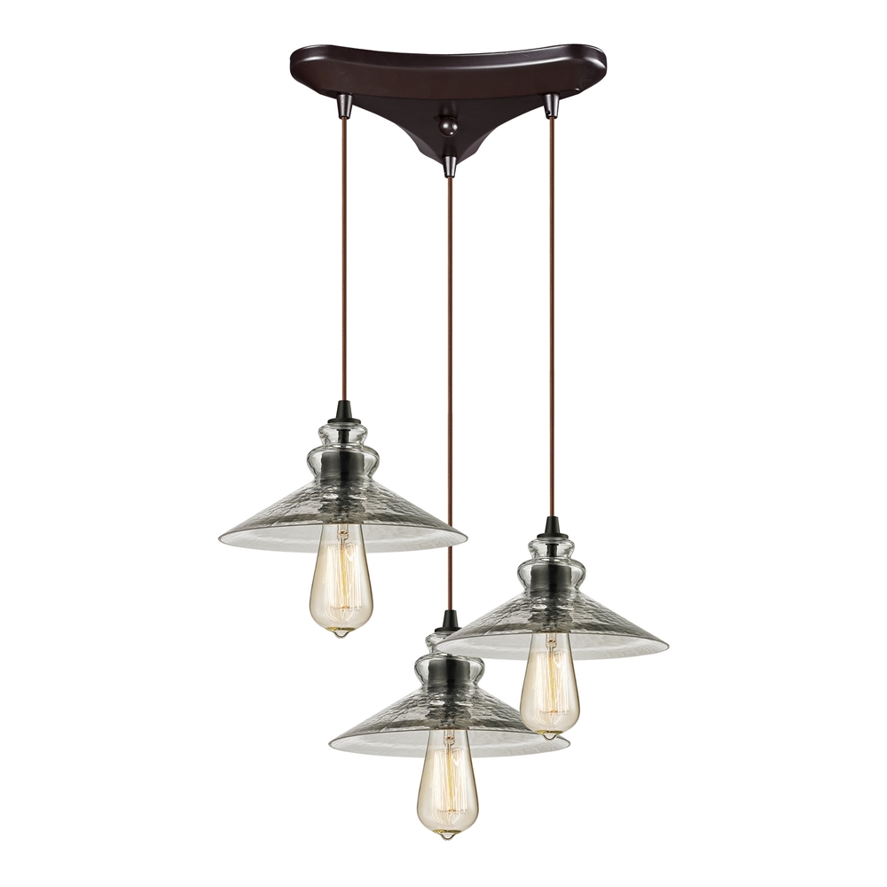 Hammered Glass 3 Light Pendant In Oil Rubbed Bronze, 10332 3. The main picture.