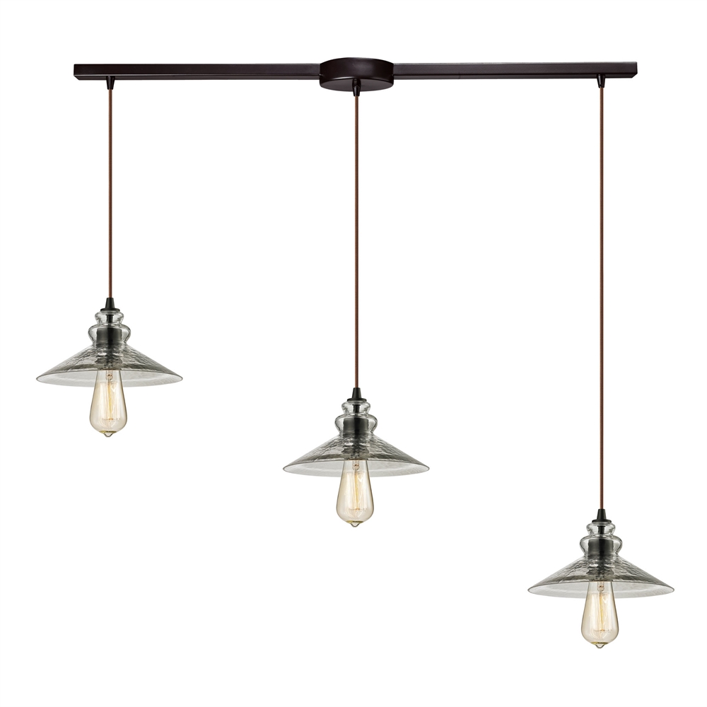 Hammered Glass 3 Light Pendant In Oil Rubbed Bronze, 10332 3L. The main picture.